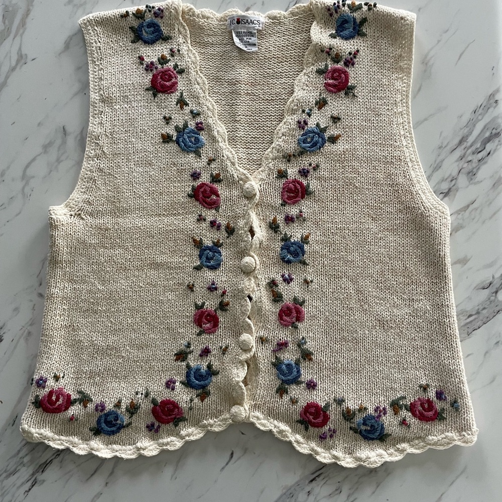 Floral Knit Vest with Button Closure